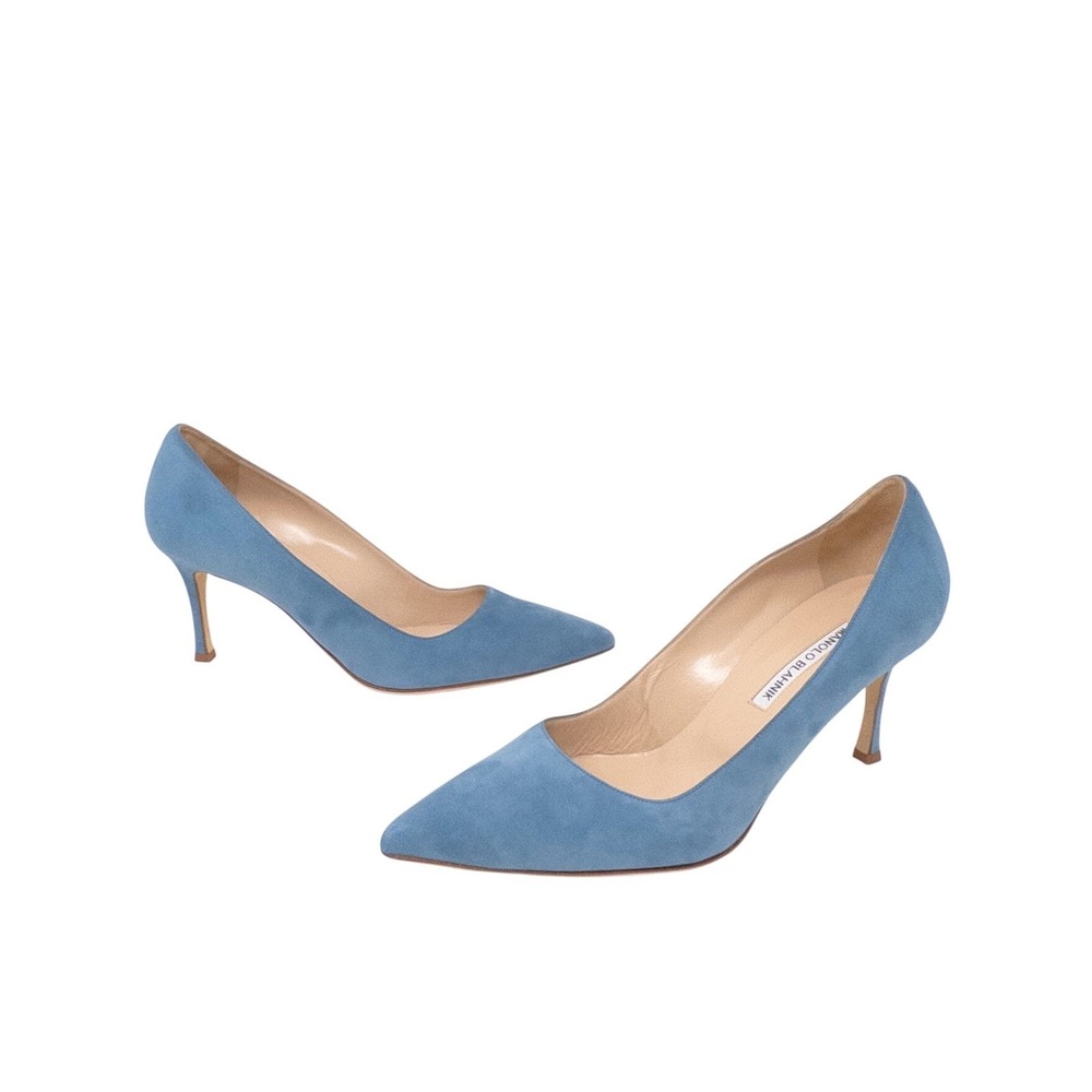 Manolo Blahnik BB 75 Pump Blue Suede Pointed Toe Stiletto IT 40 US 10
